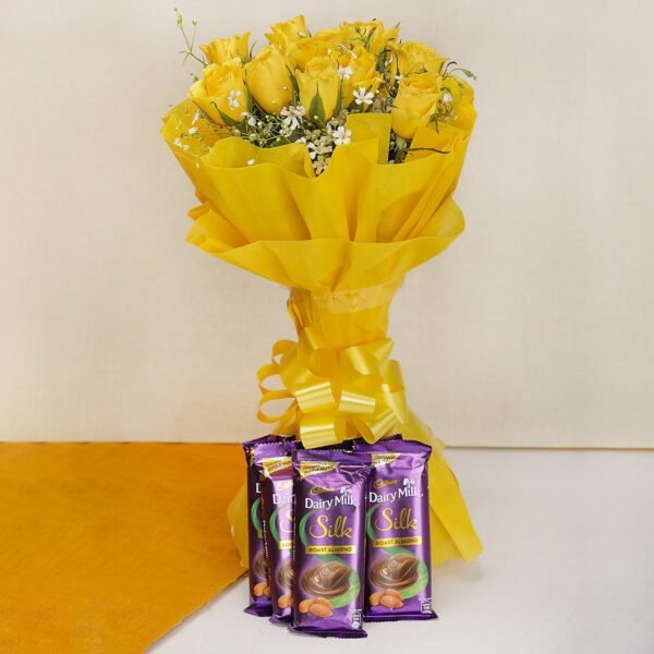 10 Yellow Roses with 5 Silk Chocolates