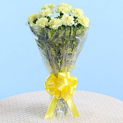 Bright 10 Yellow Carnations Bouquet