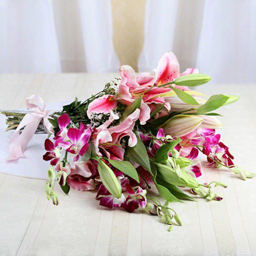 Bunch of style with lilies and orchids