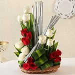 White & Red Roses Basket Arrangement