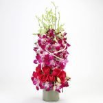 Orchids & Red Roses Vase Arrangement