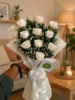 Pristine White Roses Bunch - Image 2
