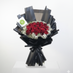 Midnight Noir Romance – 25 Red Roses Bouquet
